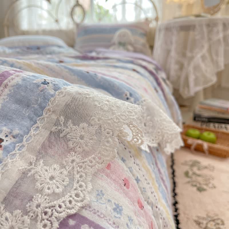 Pastel Lace Trim Cotton Bedding Set - image 3