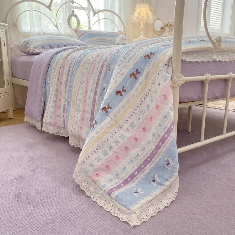 Pastel Lace Trim Cotton Bedding Set - image 2