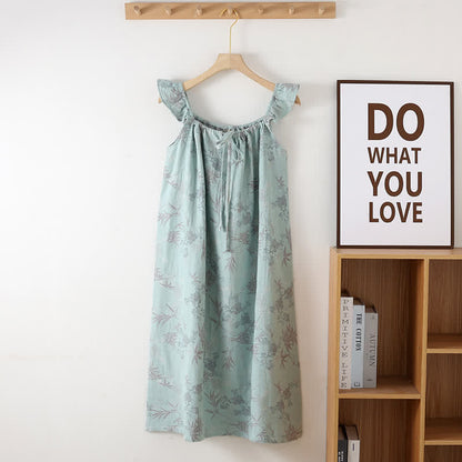 Bamboo Ruffled Strap Cotton Cami Nightgown - Blue - One Size - image 7