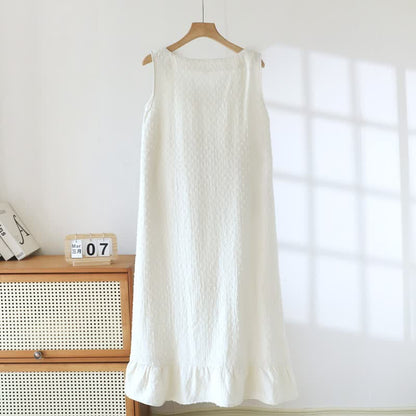 White Cotton Textured Sleeveless Lounge Dress - image 3