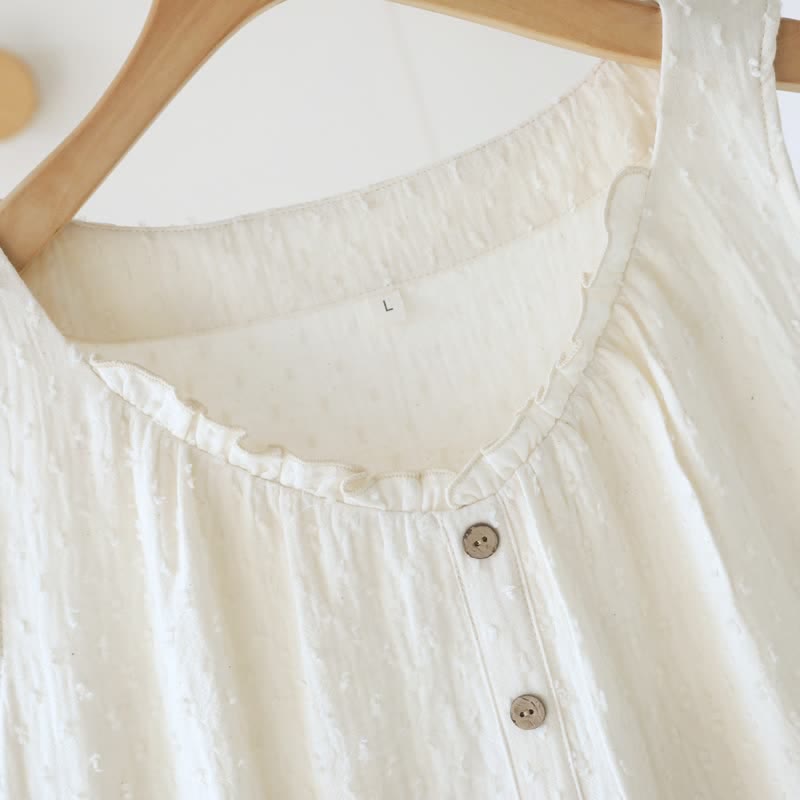 White Cotton Textured Sleeveless Lounge Dress - image 7