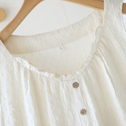 White Cotton Textured Sleeveless Lounge Dress - image 7