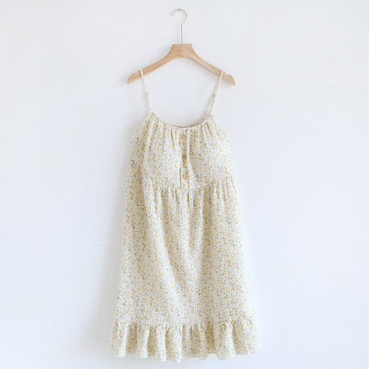 Floral & Leaf Cotton Ruffle Lounge Dress - White - XL - image 0