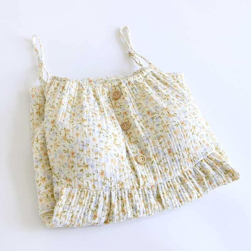 Floral & Leaf Cotton Ruffle Lounge Dress - image 1
