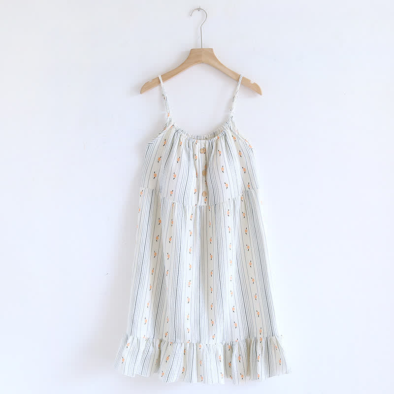 Sweet Floral Cotton Ruffle Cami Nightdress - White - XL - image 0