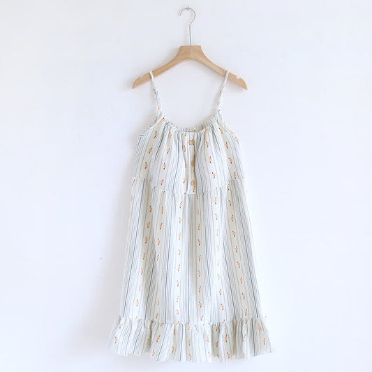Sweet Floral Cotton Ruffle Cami Nightdress - White - XL - image 0