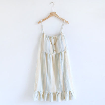 Pastel Stripe Cotton Tiered Cami Nightgown - Beige - XL - image 0