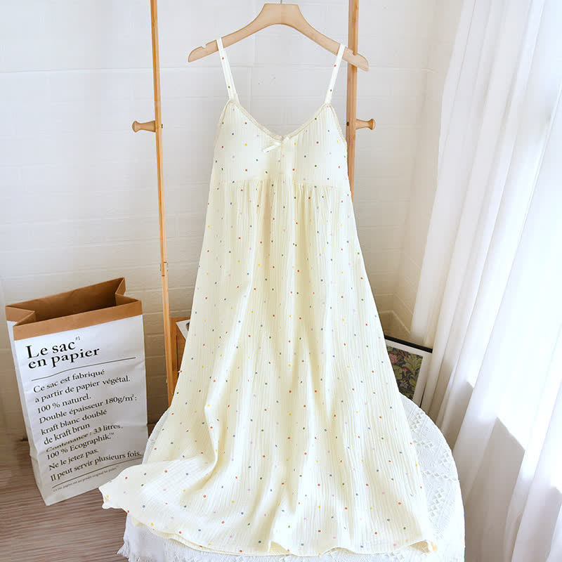 Rainbow Dot Cotton Gauze Lounge Dress - White - L - image 0
