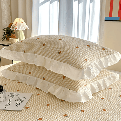 Ruffled Edge Orange Print Cotton Coverlet - image 7