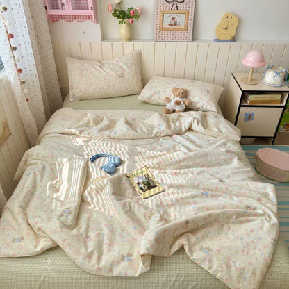 Cream Floral Lace Trim Cotton Bedding Set - image 1