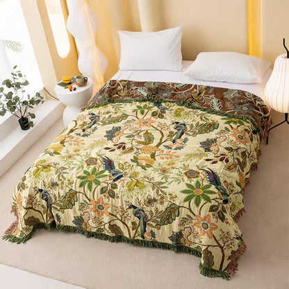 Reversible Floral & Bird Muslin Bedspread Quilt - image 1