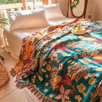Boho Reversible Cotton GauzeTassel Blanket Quilt - image 2