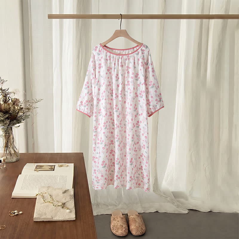 Pastoral Pink Floral Cotton Sleep Dress - Pink - XL - image 0