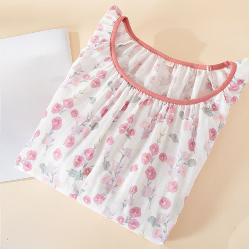 Pastoral Pink Floral Cotton Sleep Dress - image 2