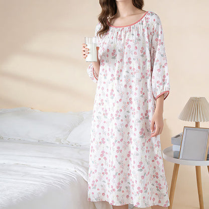 Pastoral Pink Floral Cotton Sleep Dress - image 3