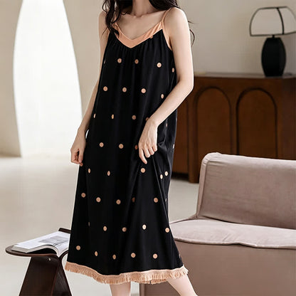 Black Polka Dot Cotton Lounge Dress - image 5