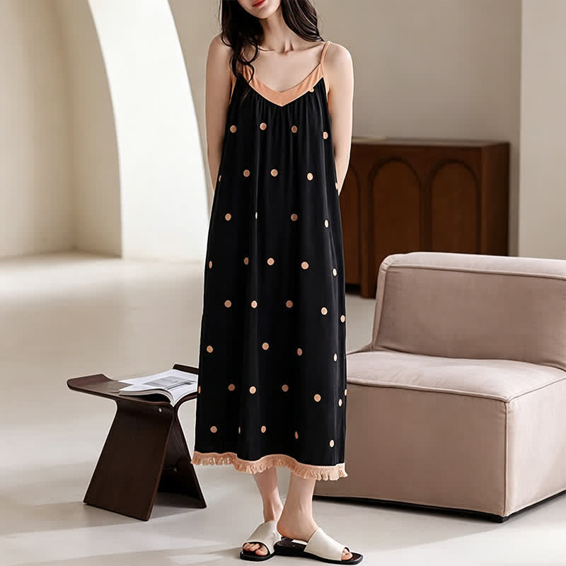 Black Polka Dot Cotton Lounge Dress - image 3