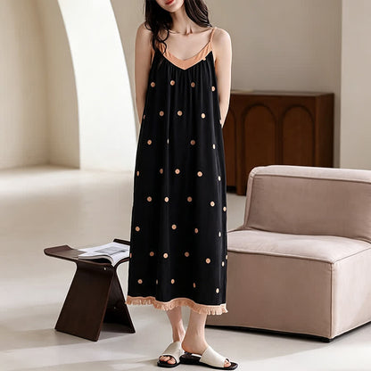 Black Polka Dot Cotton Lounge Dress - image 3
