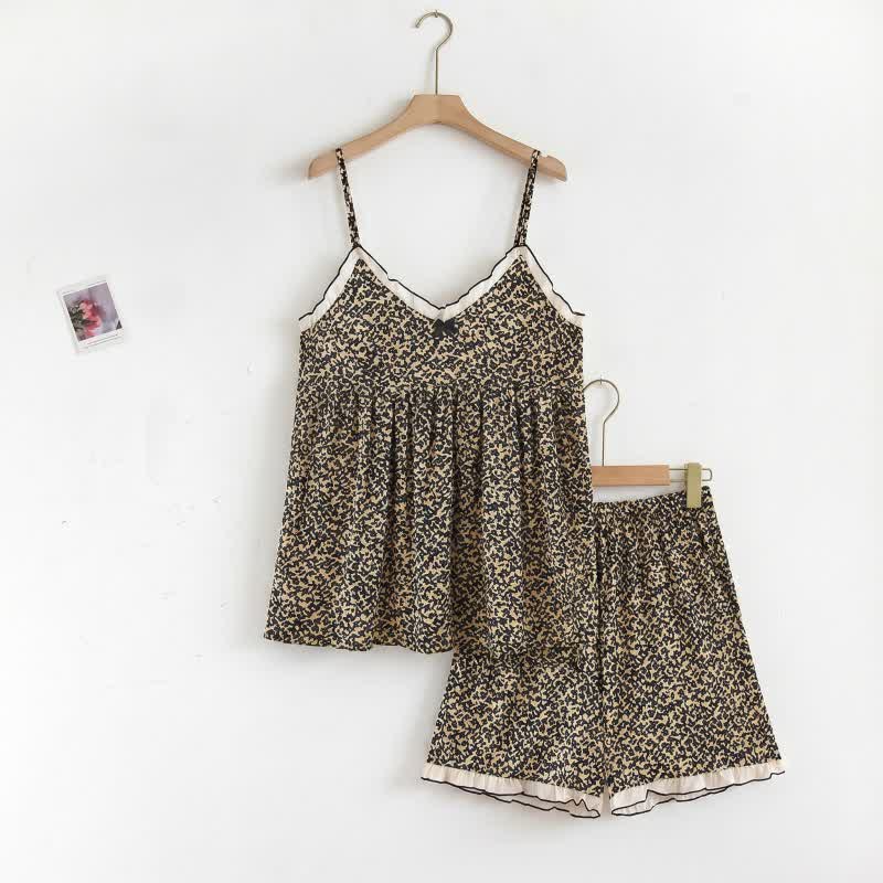 Printed Modal Cami Shorts Pajama Set - Black - 2XL - image 0