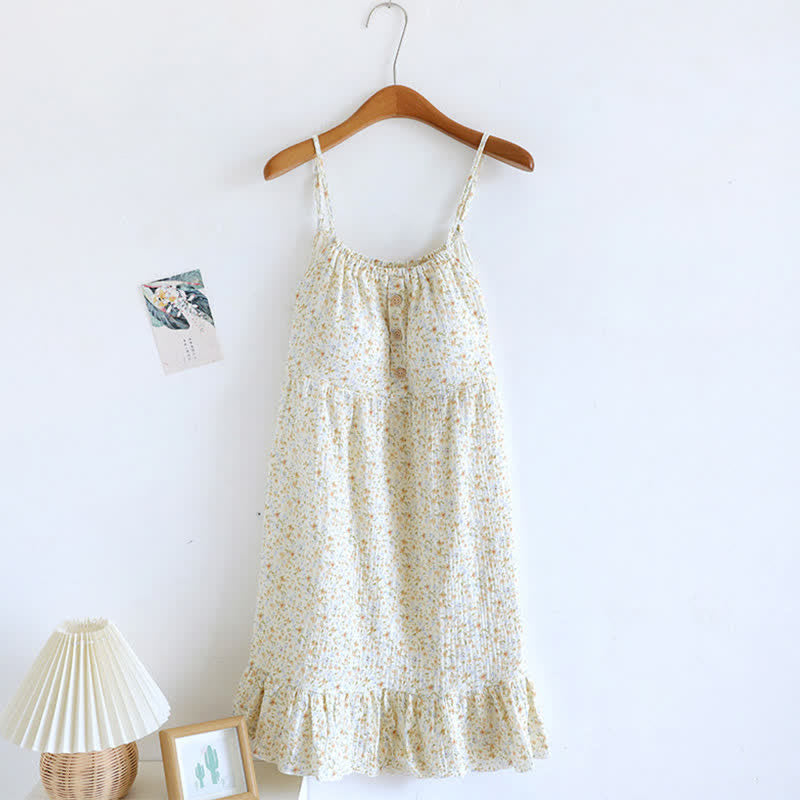 Floral & Leaf Cotton Ruffle Lounge Dress - image 2