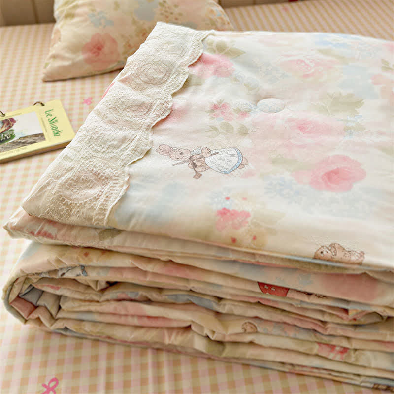 Cream Lace Bunny Cotton Bedding Set - image 0