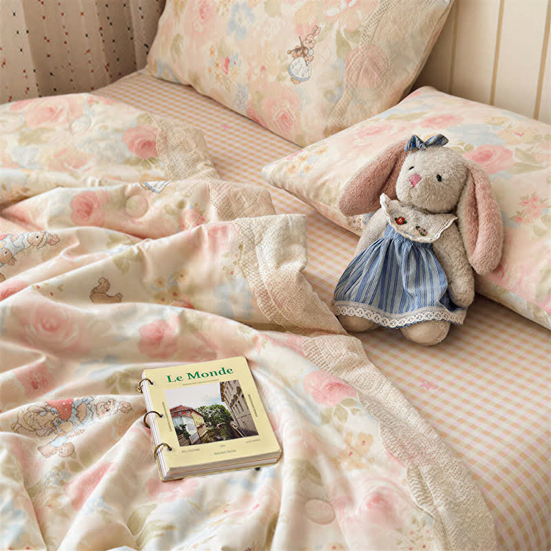 Cream Lace Bunny Cotton Bedding Set - image 2