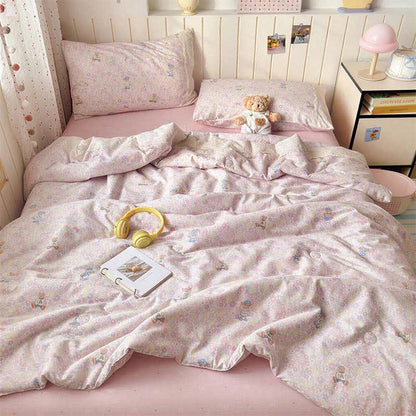Pink Lace Bear Cotton Bedding Set - Colorful - Queen - Bedding Set - image 1