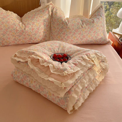 Blush Rose Ruffle Lace Summer Bedding Set - Pink - Queen - Bedding Set - image 0