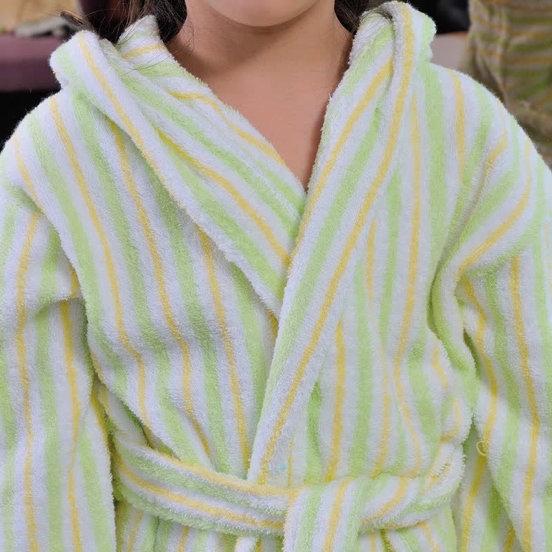 Soft Green Stripe Cotton Bathrobe For Kids - image 4
