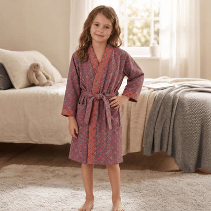 Vintage Geometric Kids' Cotton Kimono Robe - image 1