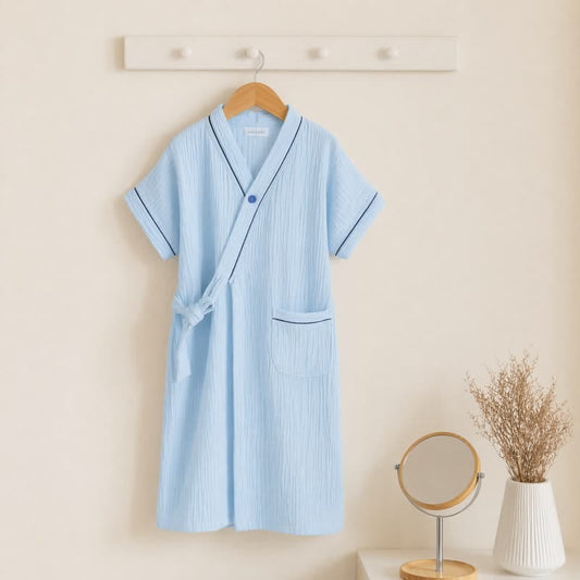 Blue Cotton Gauze Kimono Kids Bathrobe - Blue - Kids' Size: 150cm (59in) - image 0