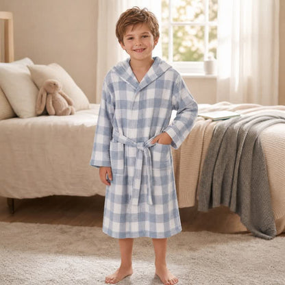 Kids' Plaid Hooded Cotton Bathrobe - image 7