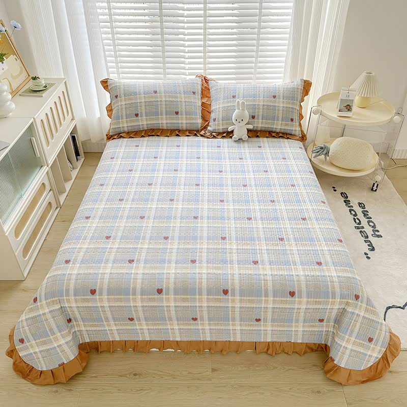 Plaid & Heart Print Cotton Twill Coverlet - Blue - 2PCS Pillowcases - 19" x 29" - image 0