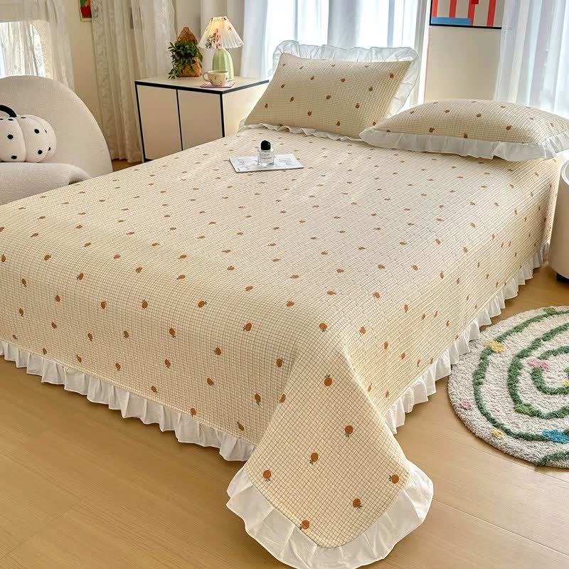 Ruffled Edge Orange Print Cotton Coverlet - Beige - 2PCS Pillowcases - 19" x 29" - image 1