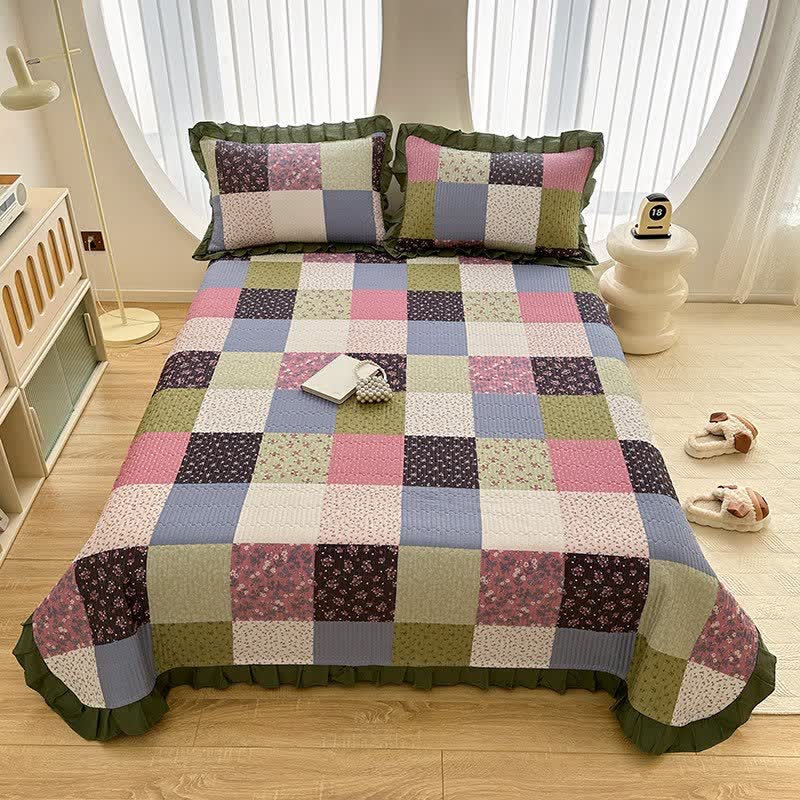 Ruffle Edge Patchwork Cotton Twill Coverlet - 2PCS Pillowcses - 19" x 29" - image 0
