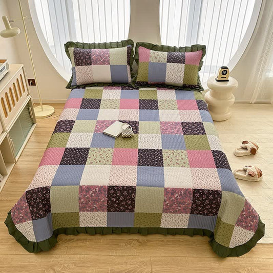 Ruffle Edge Patchwork Cotton Twill Coverlet - 2PCS Pillowcses - 19" x 29" - image 0