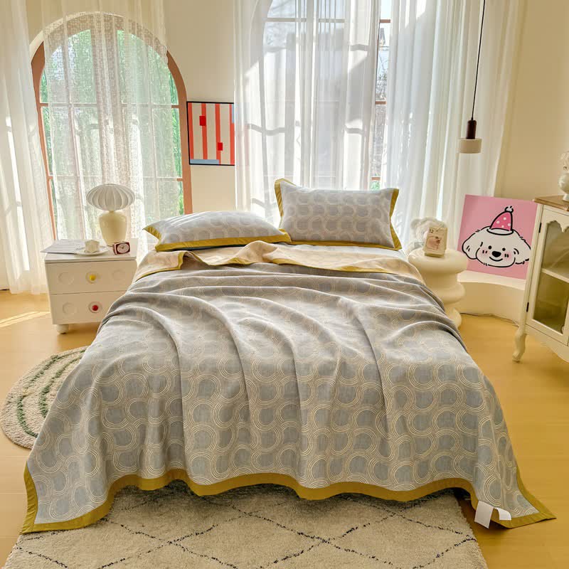Reversible Geometric Jacquard Cotton Gauze Quilt - Quilt with 2PCS Pillow Towels - King - image 0