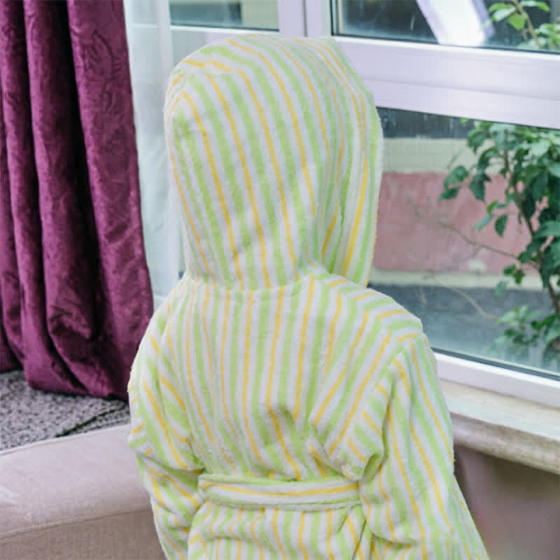 Soft Green Stripe Cotton Bathrobe For Kids - image 3