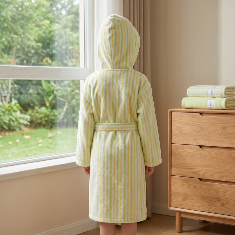 Soft Green Stripe Cotton Bathrobe For Kids - image 2