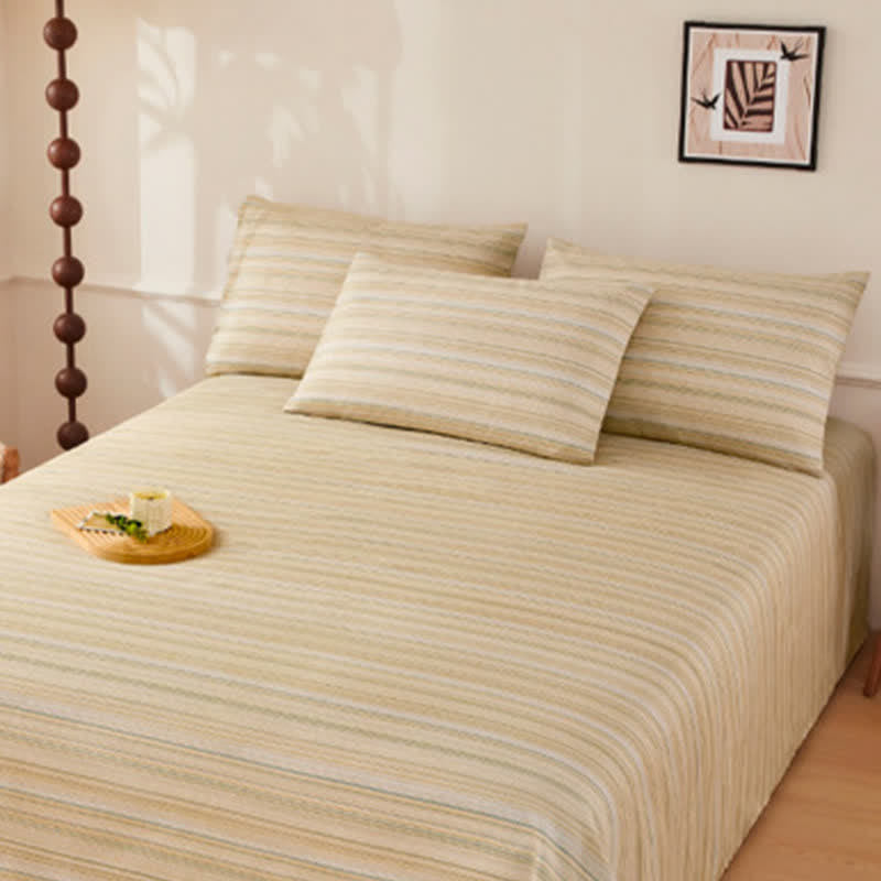 Rustic Cotton Linen Stripe Bedspread - image 1