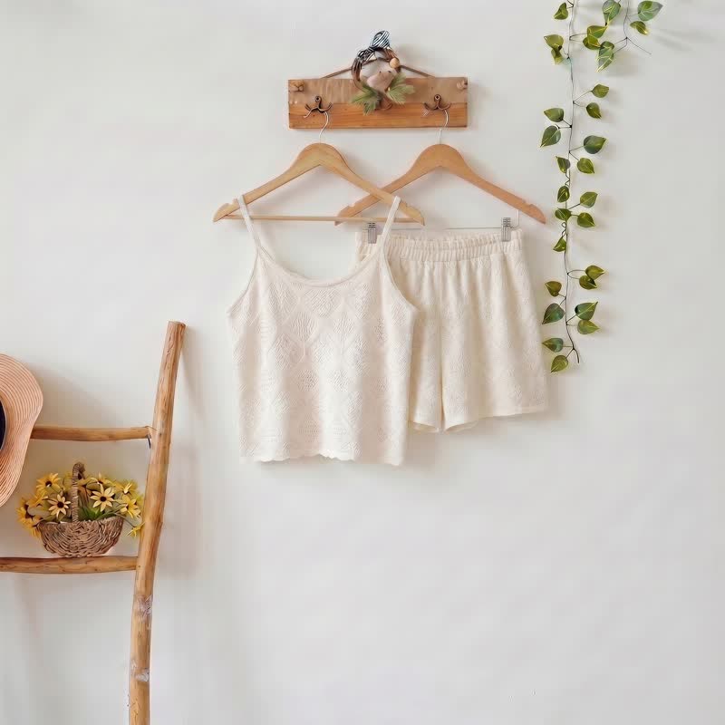 Beige Jacquard Cami Shorts pajama Set - image 2