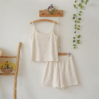 Beige Jacquard Cami Shorts pajama Set - Beige - L - image 0
