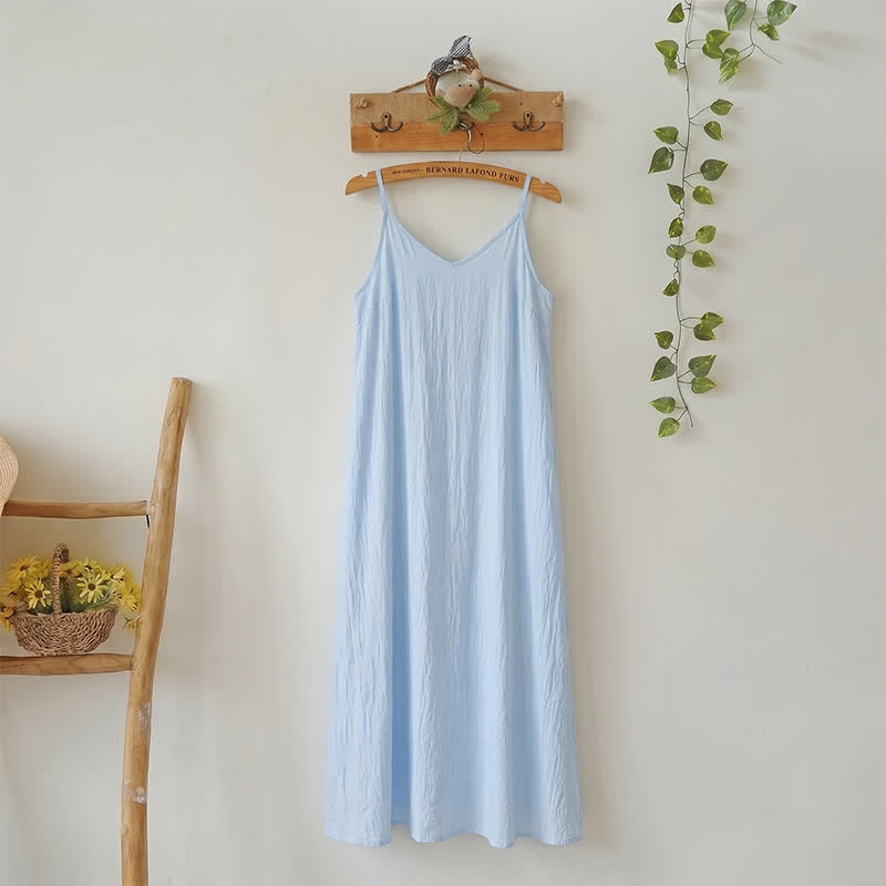 Solid Color Side Slit Lounge Dress - Blue - L - image 0