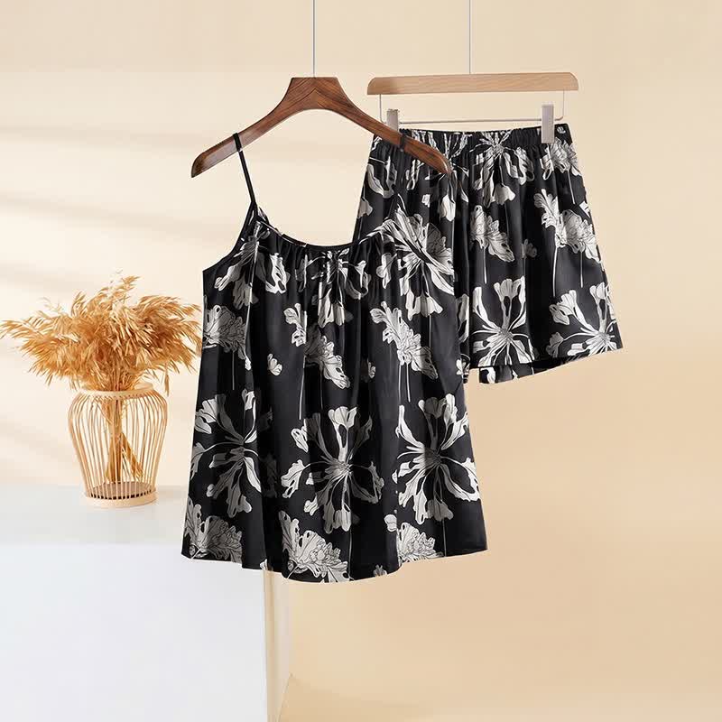 Black Floral Cami Shorts Pajama Set - image 2