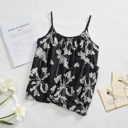Black Floral Cami Shorts Pajama Set - image 1