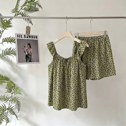 Olive Floral Ruffle Cami Pajama Set - Green - XXL - image 0