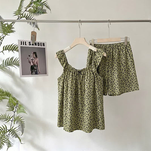 Olive Floral Ruffle Cami Pajama Set - Green - XXL - image 0