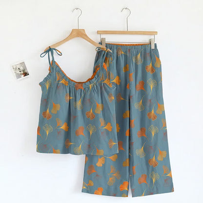 Ginkgo Cami Top & Pants Pajama Set - Blue & Orange - XL - image 0