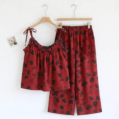 Ginkgo Cami Top & Pants Pajama Set - Red & Black - XL - image 22