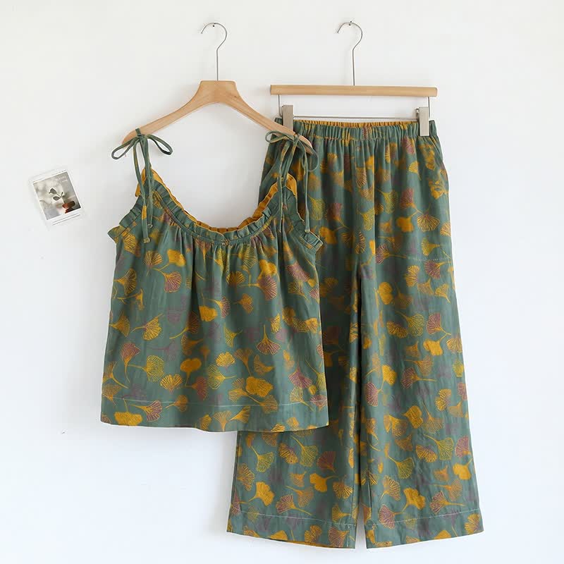 Ginkgo Cami Top & Pants Pajama Set - Green & Yellow - XL - image 16
